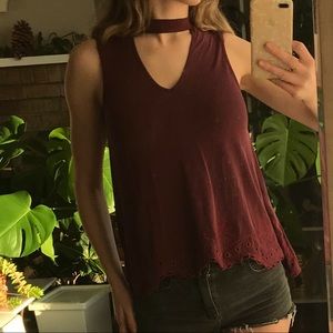 Alya Top Choker sleeveless maroon burgundy